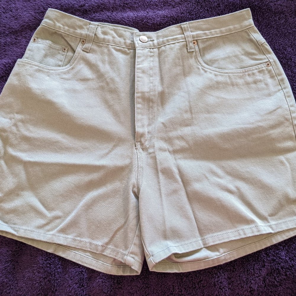 Halston Jeanswear VNTG 90s Womens Khaki Denim Shorts sz 16